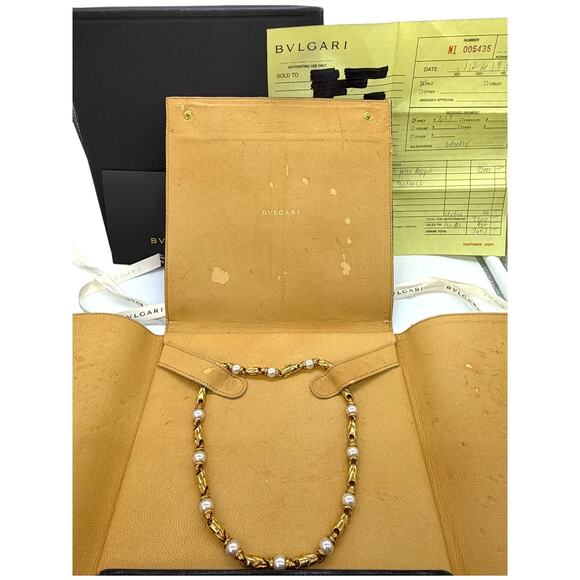 Authentic Bulgari BVLGARI Passo Doppio Pearl & Yellow Gold 18K Italy Necklace - Picture 8 of 8